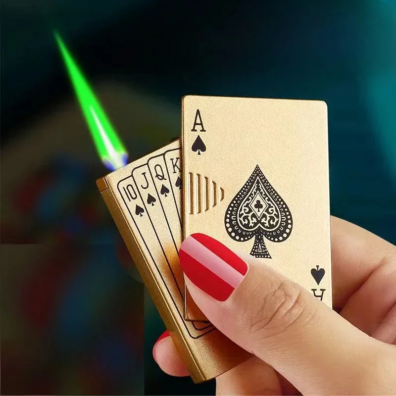 Creative Personalized Lightemitting Lighter Men's Playing Cards Butane Gadgets Interesting Lighter Cute Gift Smoking Accessories