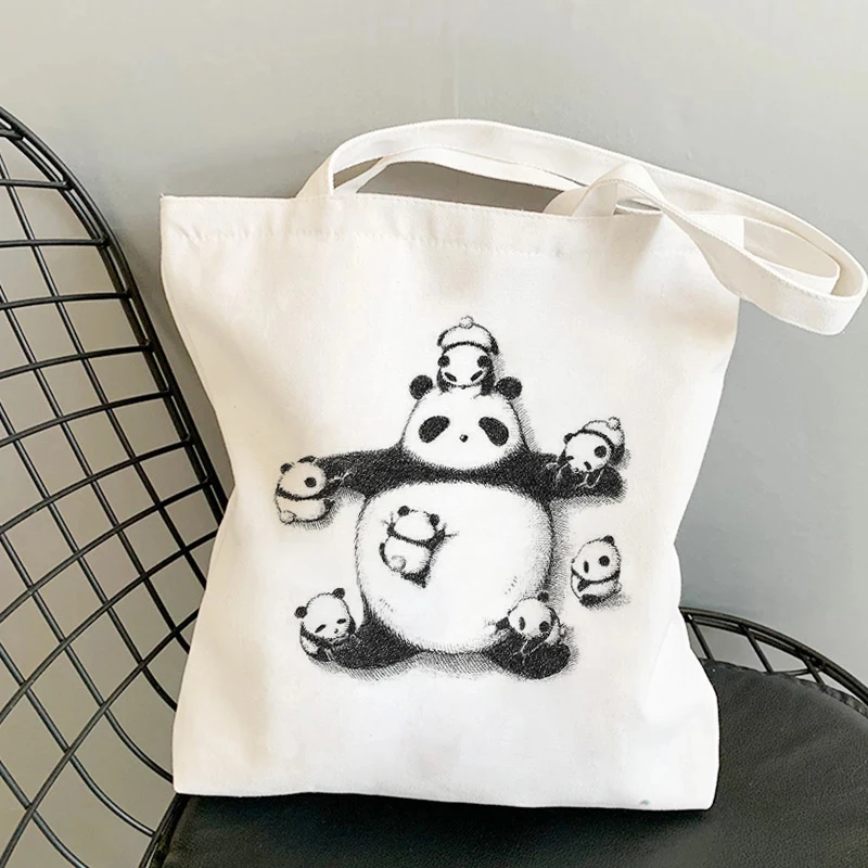 Neue Mode Lässig Niedlich Tier Serie Panda Print Damen Handtasche Casual Tote Einkaufstasche Große Kapazität Weißen Leinwand Tasche.