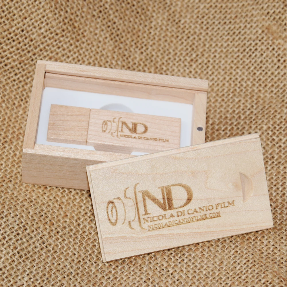 50PCS LOT ไม้ USB Flash Drive 128GB ฟรีโลโก้ที่กําหนดเอง Memory Stick 64GB ของขวัญสร้างสรรค์กล่อง Pendrive 32GB ความจุจริง U Disk