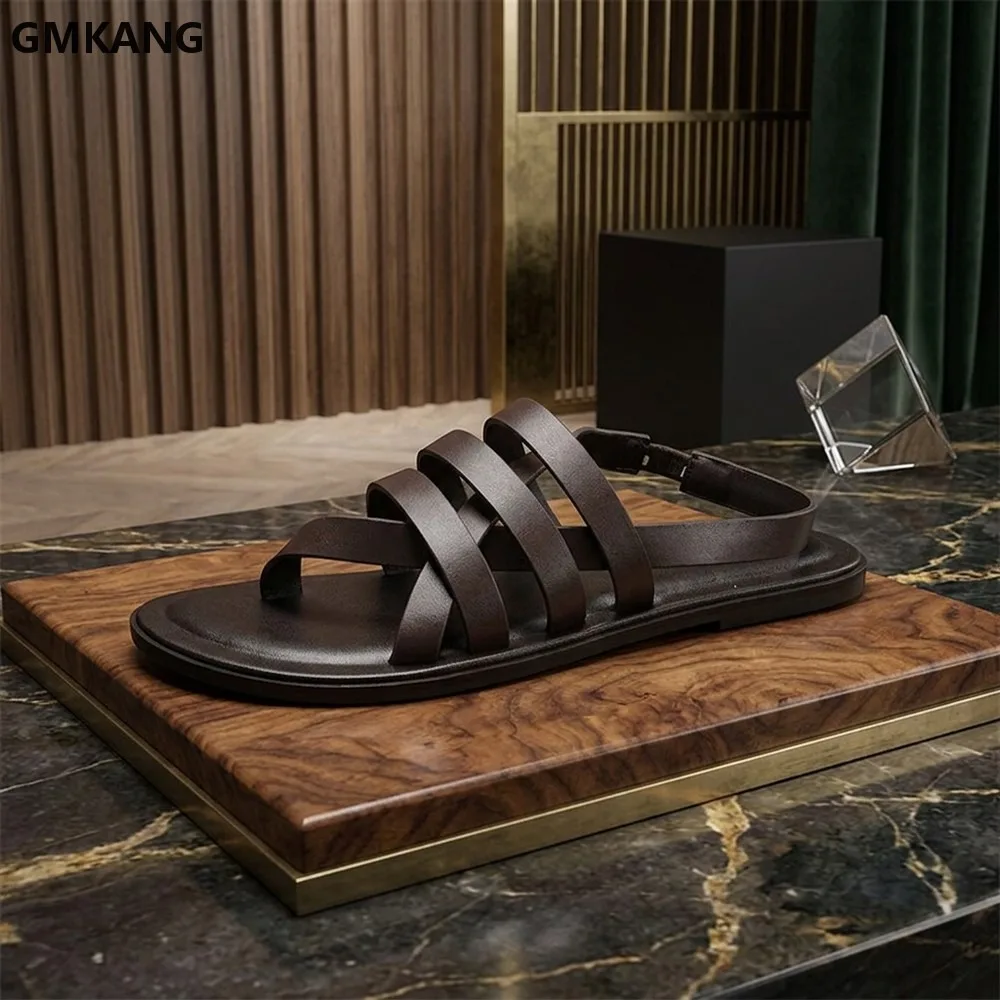Women Summer Flat Sandals Genuine Leather Narrow Band Casual Comfort Beach Slides Open Toe Walking Shoes Black White