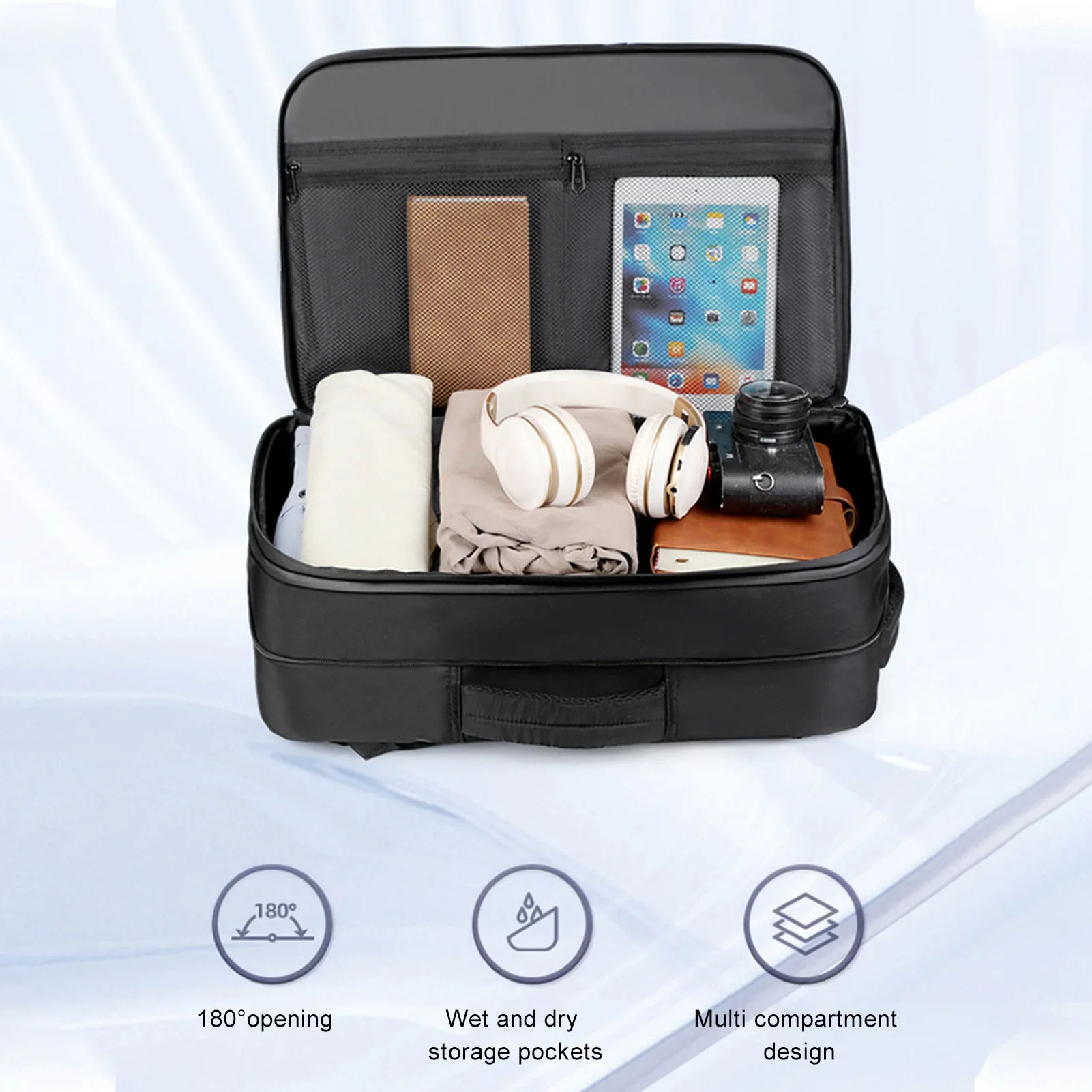 حقيبة ظهر مفرغة مع حقيبة ظهر مضغوطة للسفر، حقيبة ظهر سعة 36 لتر مع ختم مفرغ ومضادة للسرقة وقابلة للتخزين