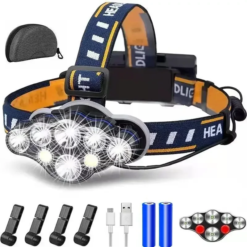 

8 LED 8 Modes High Lumen Headlamp USB Rechargeable Bright Cob Strong Light Headlamp Portable Fishing Camping Work Flashlight