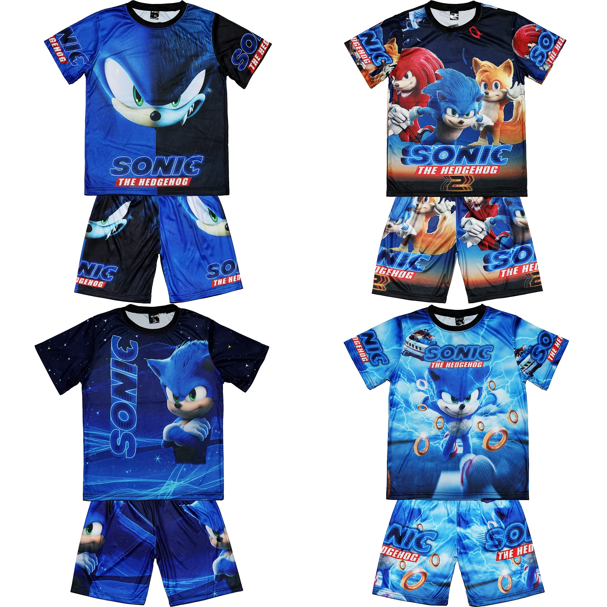 Autumn Children' Supersonic Sonic Jersey Shorts Set Running Sports Football Quick Drying T-shirt Game Character Printed Clothing
