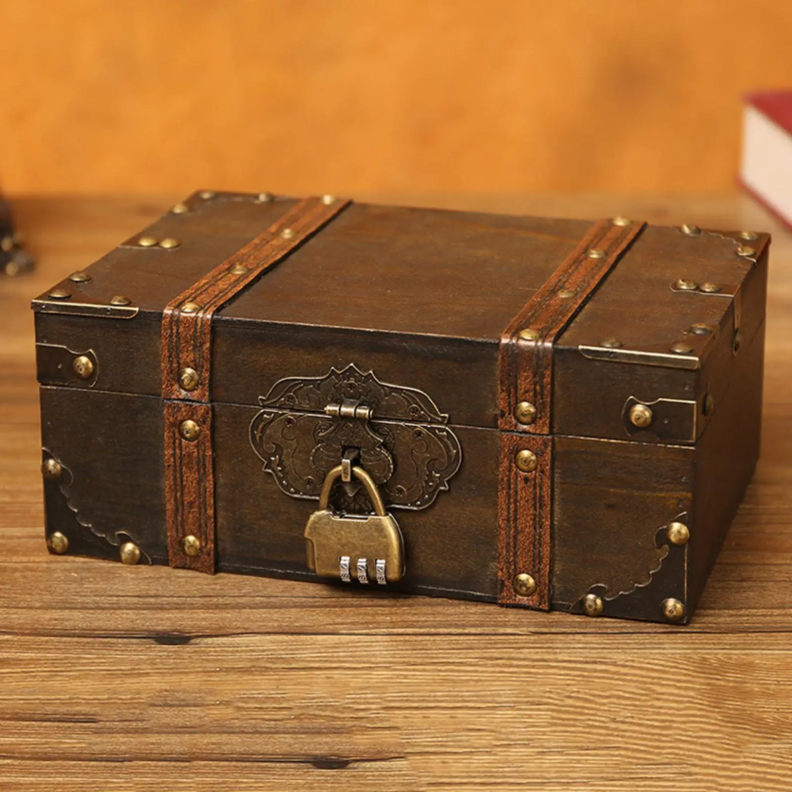 صندوق تخزين المجوهرات الخشبي العتيق على شكل صندوق الكنز منظم 2302 رمادي