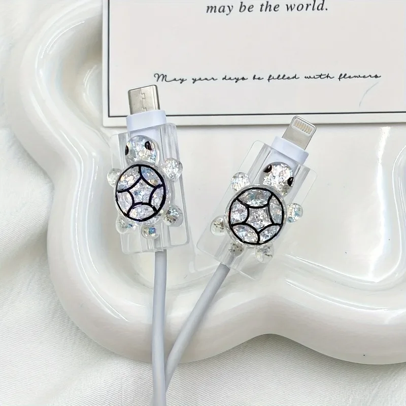 2Pcs Funny Turtle Silicone Charger Cable Protector Sleeve Cable Holder Clip Anti-break Transparent Cord Cover Wrap