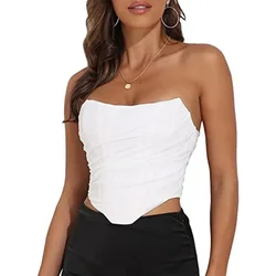 Sleeveless Off Shoulder Fashion Sexy Corset Crop Tops Vest Female Body Shaper Underwear Backless Bustier Top Solid