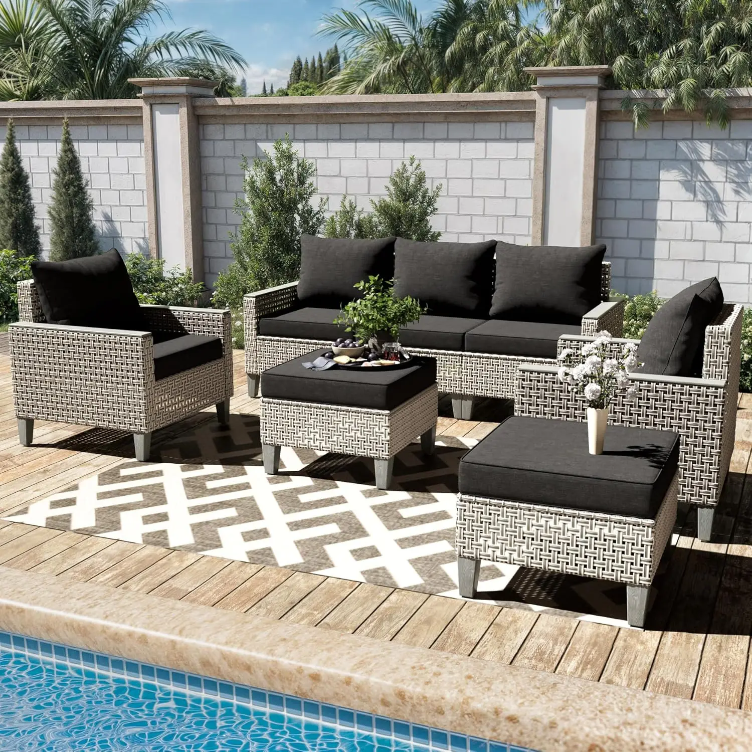 

7 Pieces Patio Furniture Set With Ottomans, Modern Outdoor Sectional Sofa With Comfy Cushions, Modular Wicker, Customized
