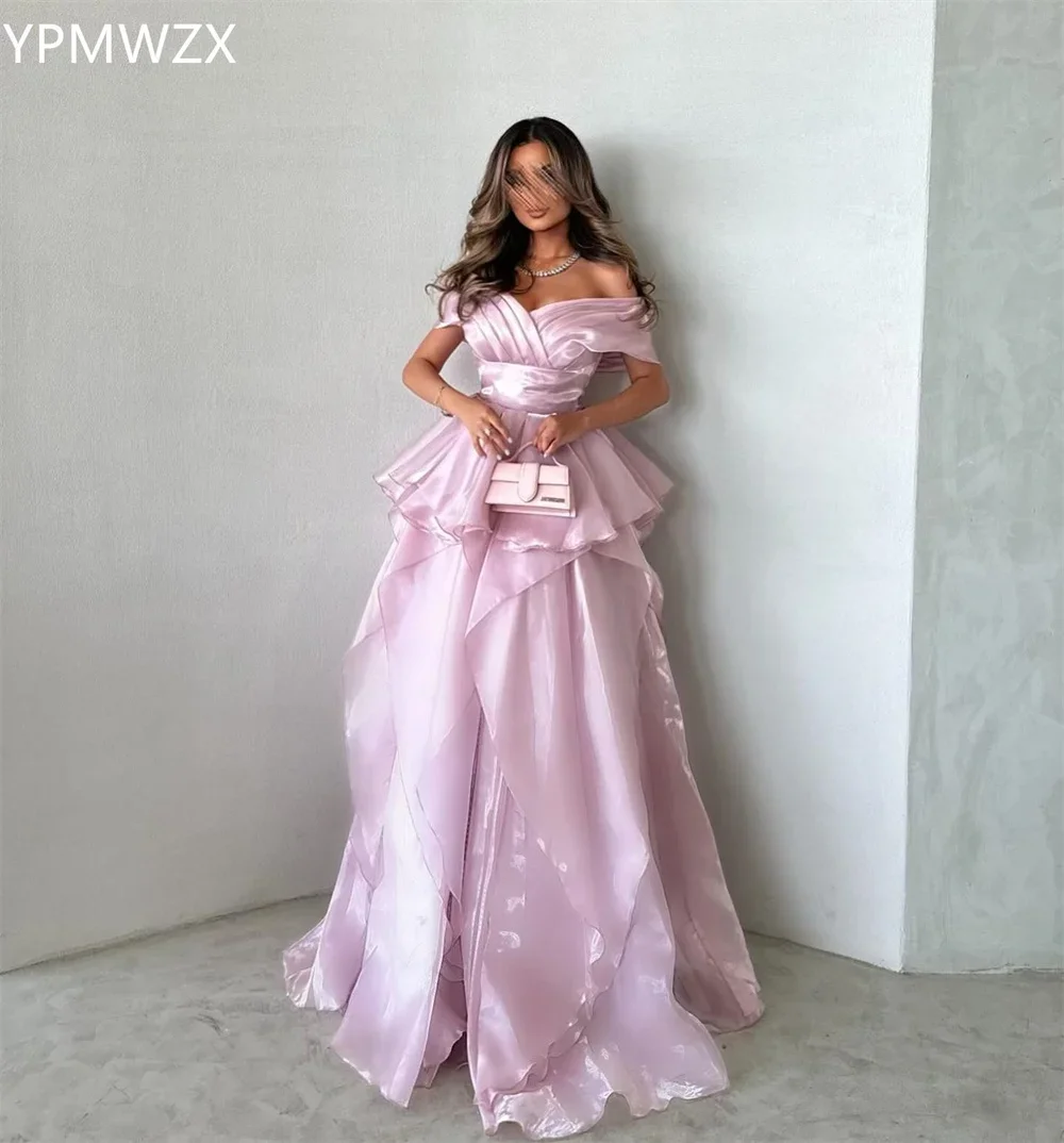 Customized Evening Dress Party Occasion Formal  Women YPMWZX Off-the-shoulder Ball Floor Length Skirts Layered Draped Ruffl