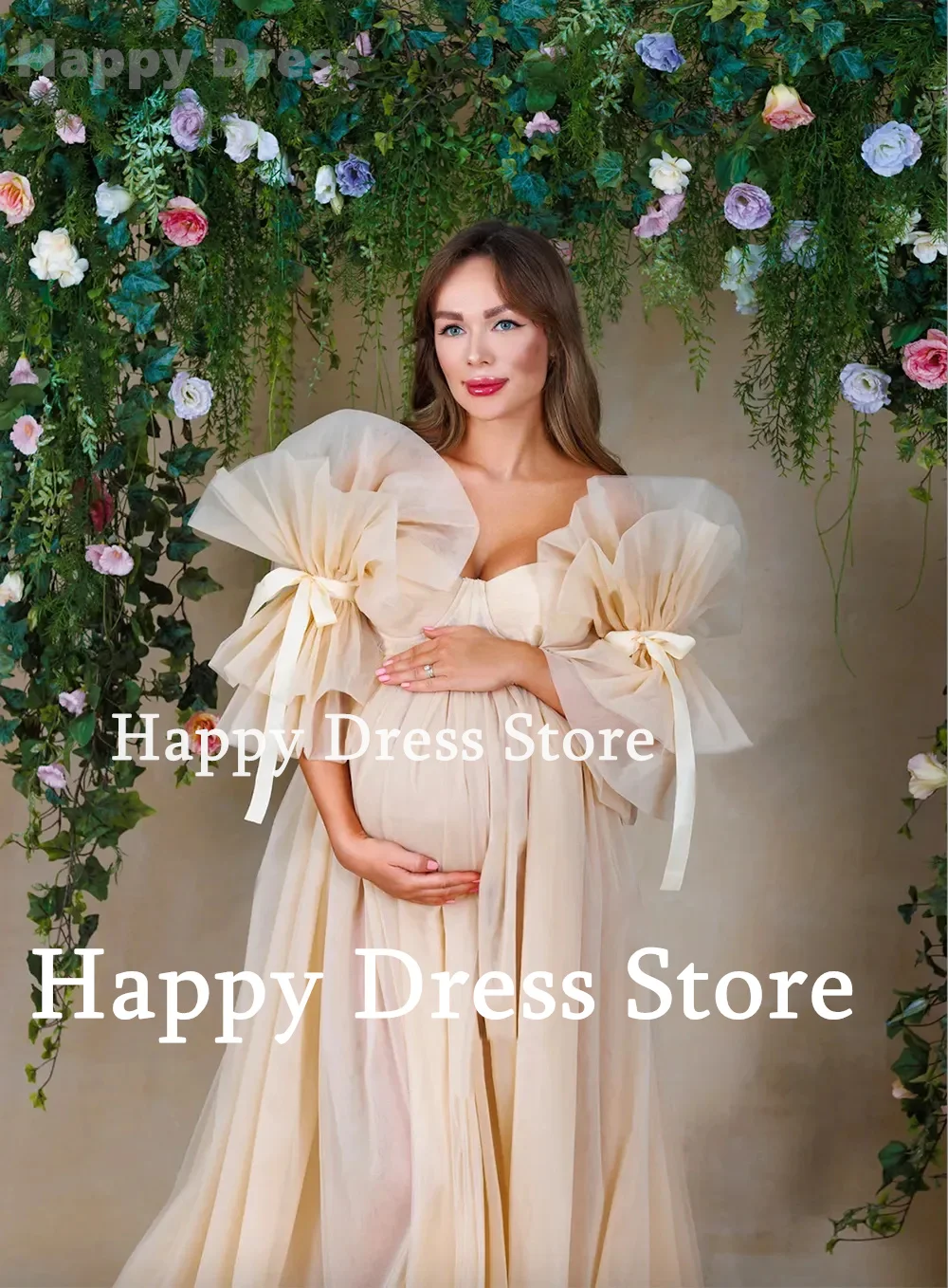 Simple Maternity clothes Sweethear Neck Half Sleeves Tulle Pleats A-Line Floor-Length Long Dress Evening Dress New Party Dress