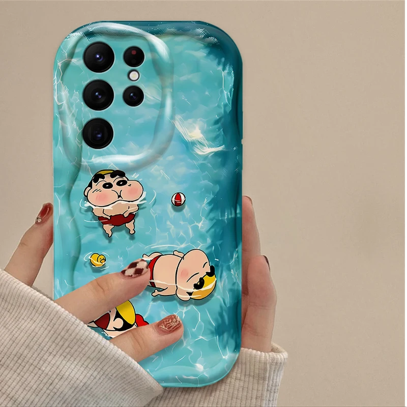 Lovely Swim C-Crayon S-ShinChan Case For Samsung Galaxy S24 Ultra S23 S22 Plus S21 S20 FE A25 A55 A35 A15 A16 A05 A05S A06 Phone