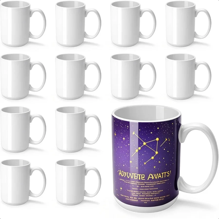 

Joyclub 12 Set Sublimation Mugs Blank 15 oz Coffee Mugs Bulk White Ceramic Cups with Handle Tazas Para Sublimar for Coffee Latt