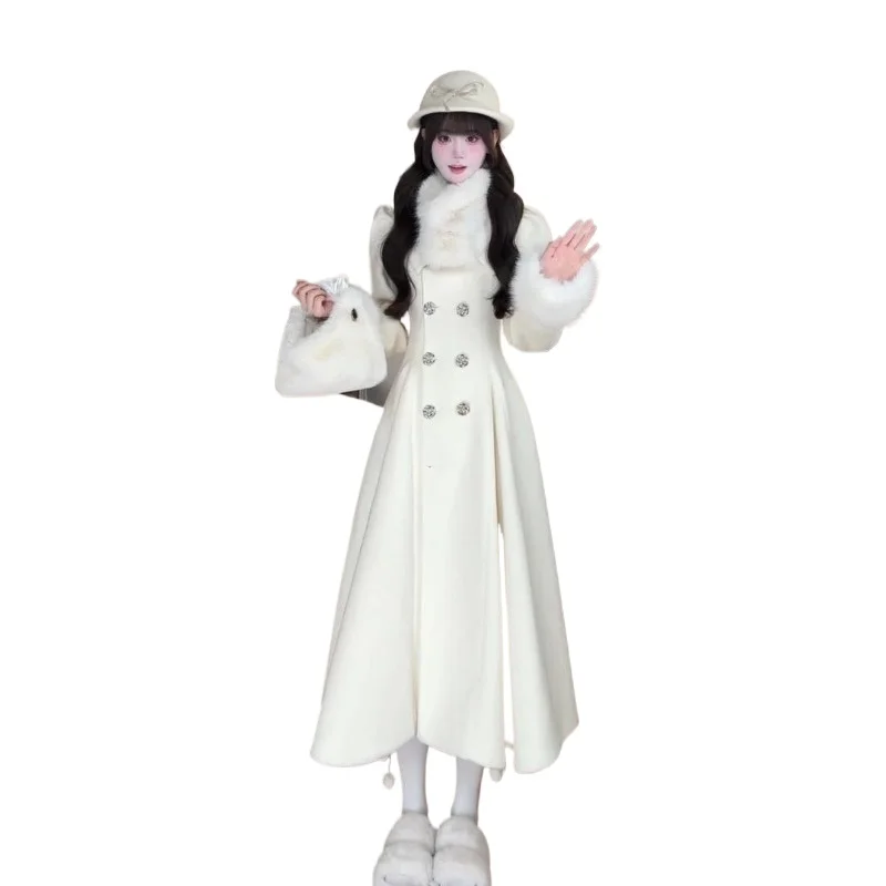 Winter Women's Clothing  Atmosphere Big Skirt Small Coat Temperament Waist Closure Thickened Warm Coat Women A Socialite Jackets