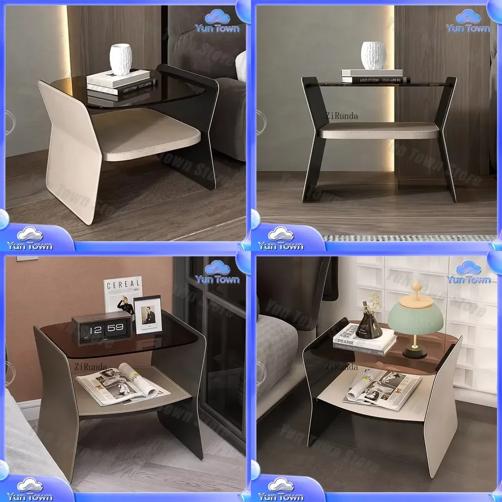 Italian Modern Bedroom Furniture for Stainless Steel Bedside Table for Leather Glass Nightstand for Home Decor
