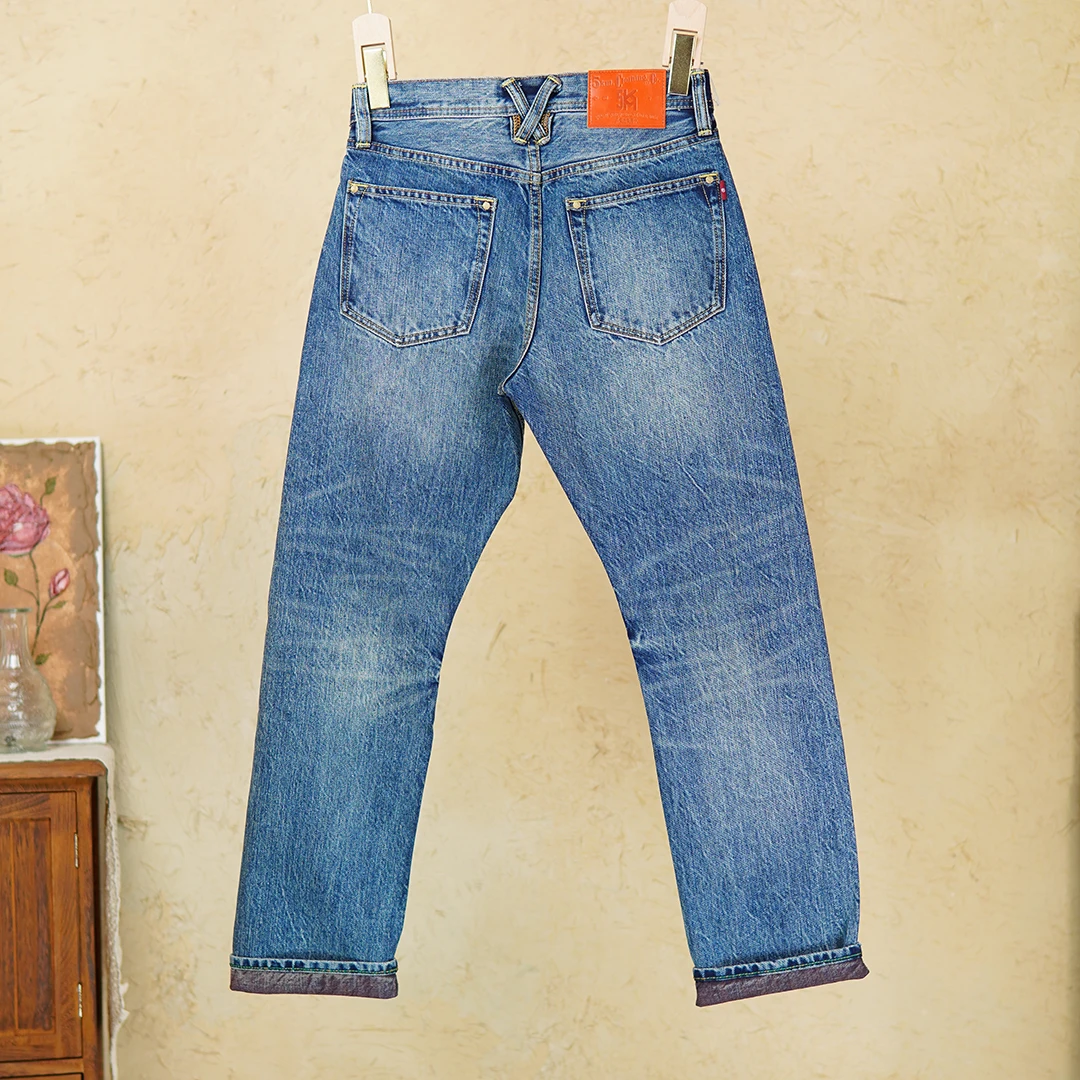 

Four Seasons 14oz Red Selvedge Denim Jeans for Men American Retro Casual 100% Cotton Washed Straight Pants Autumn/Winter 5KM