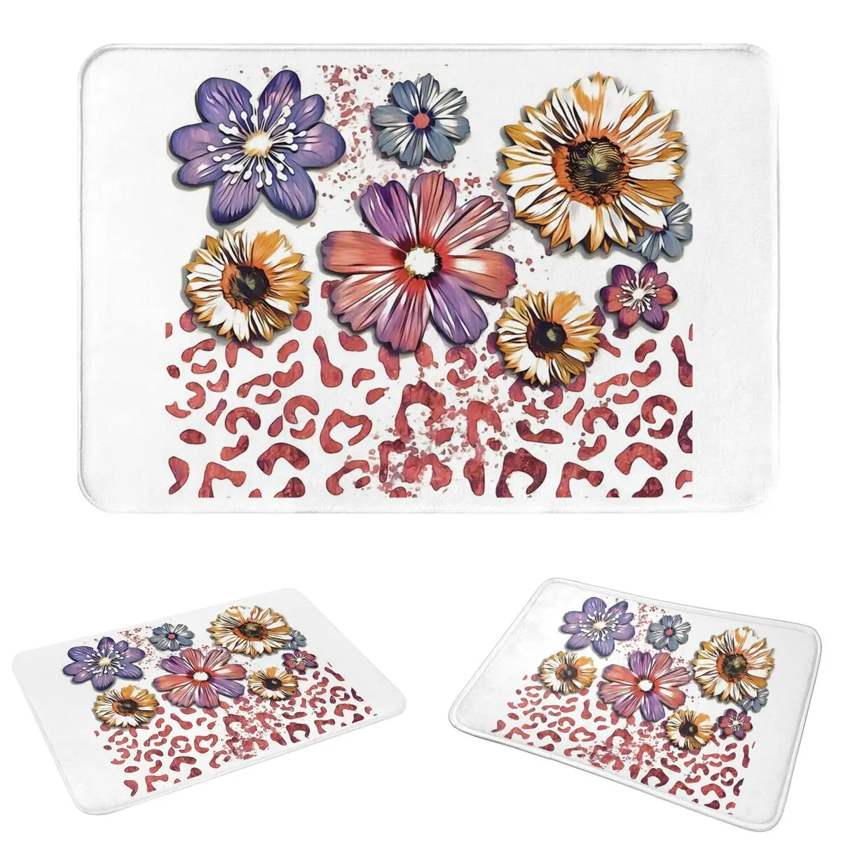 Bright Flowers And Pink Leopard Print Doormat Durable Carpet Rug Kitchen Entrance Home Floor Mat for Bathroom Footpad Mats