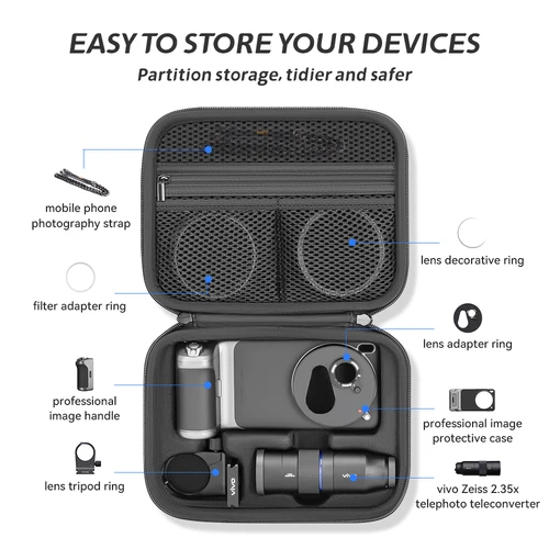 Imagen 2 del producto XFJI-Bolsa de almacenamiento de cuero PU, bolso de viaje de carcasa dura resistente a caídas para VIVO X200 Ultra, accesorios para Kit de fotógrafo