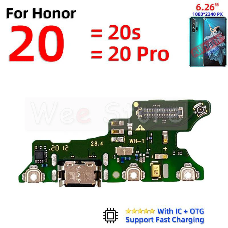 USB Sub Board Dock Mic Charger Connector Charging Port Flex Cable For Huawei Honor View 20 Lite Pro 20i 20s X7 X8 X9 Phone Parts