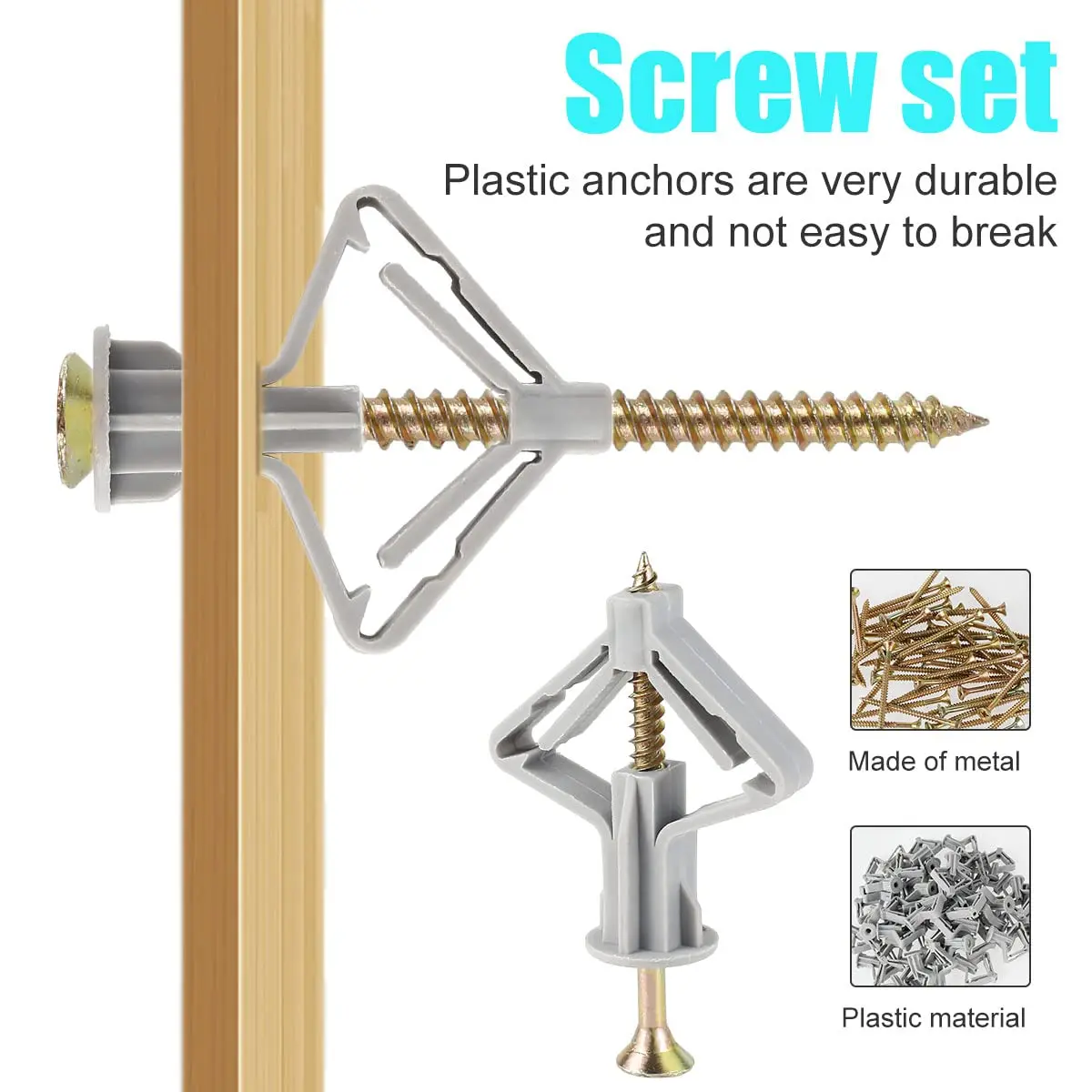 100pcs Drywall Anchor Kit Hollow Wall Anchors Plasterboard Plugs Screws Butterfly Expansion Tube Pipe 50 Set