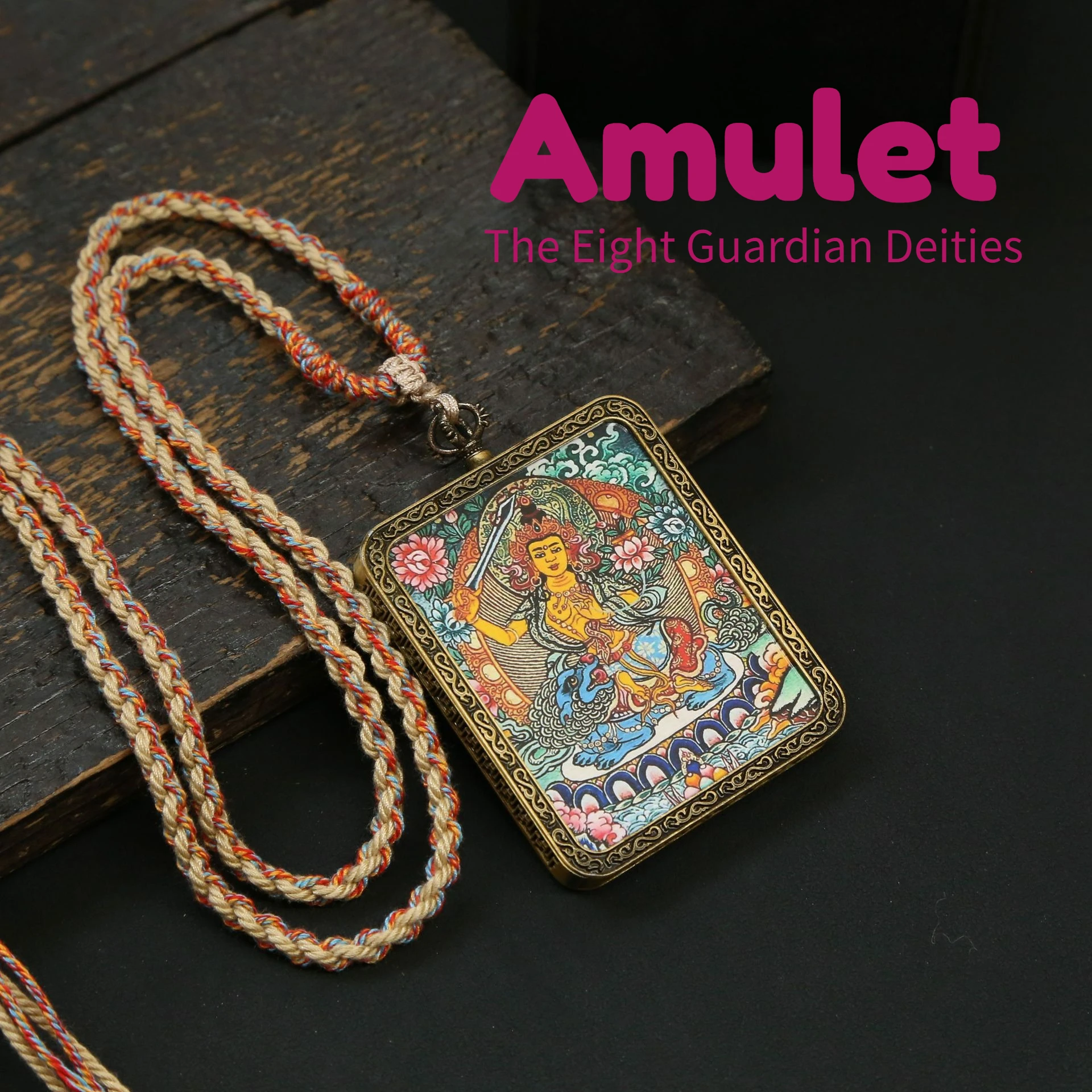 

Tangka Zakilam Handmade Pendant Rope Necklace Stay Safe Wealth The Eight Guardian Deities Buddha Amulet Cord Jewelry Accessory