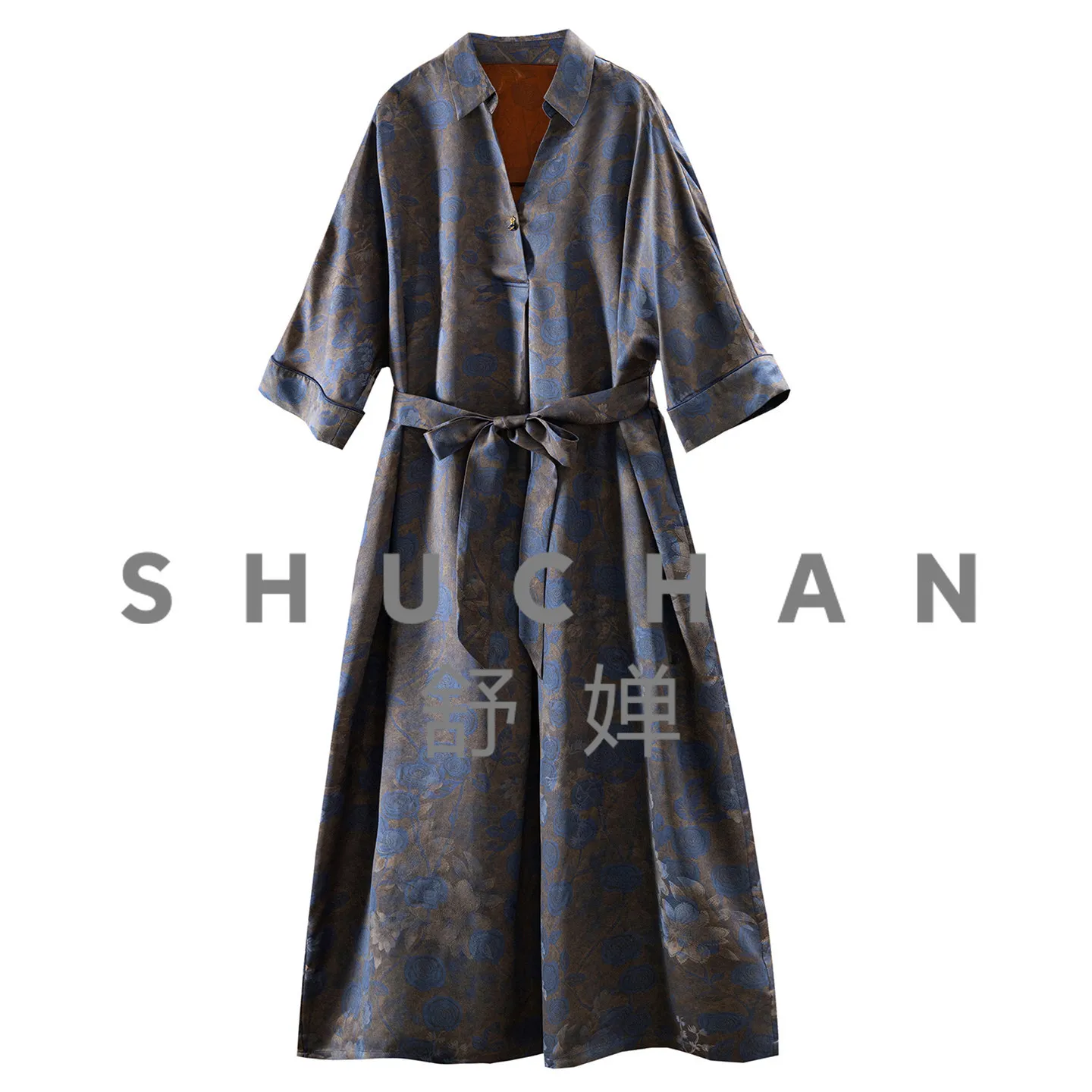 

Dyed Blues Rose Dresses Heavy Natural Silk Fragrant Cloud Yarn Seven-Sleeve Dress H Women's 30M9