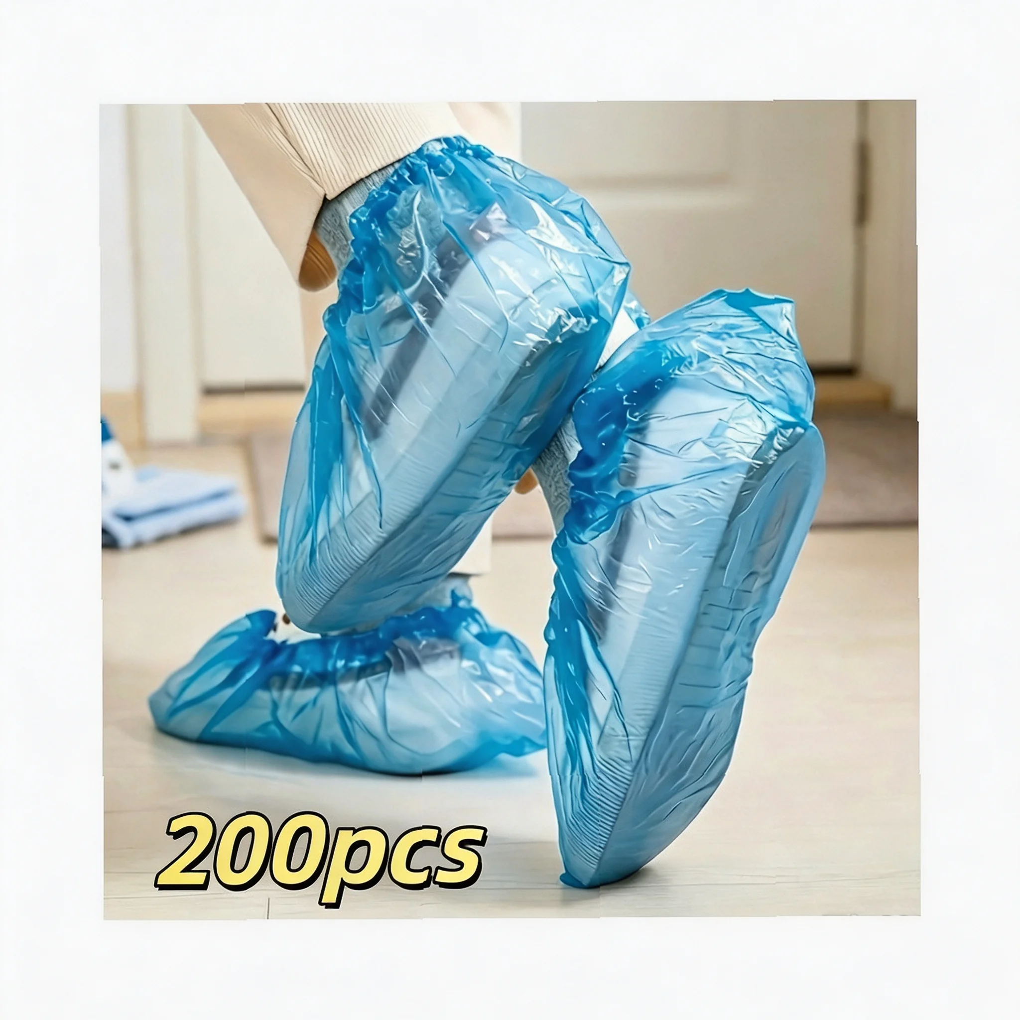 Blue Disposable Shoe Covers 100Pcs, Elastic Non-Slip Dust-Proof Protector, Heavy Duty Durable for Home Office Hotel