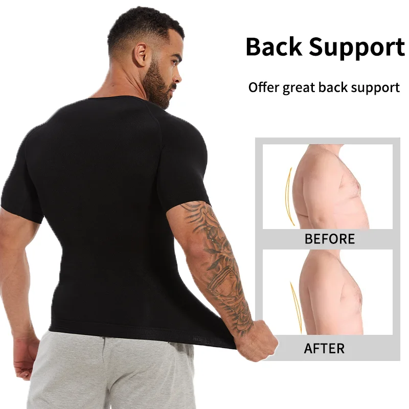 Men's Body Shaper Slimming Shirt Tummy Control Vest Compression Base Layer Slim Muscle Short Sleeve Shapewear