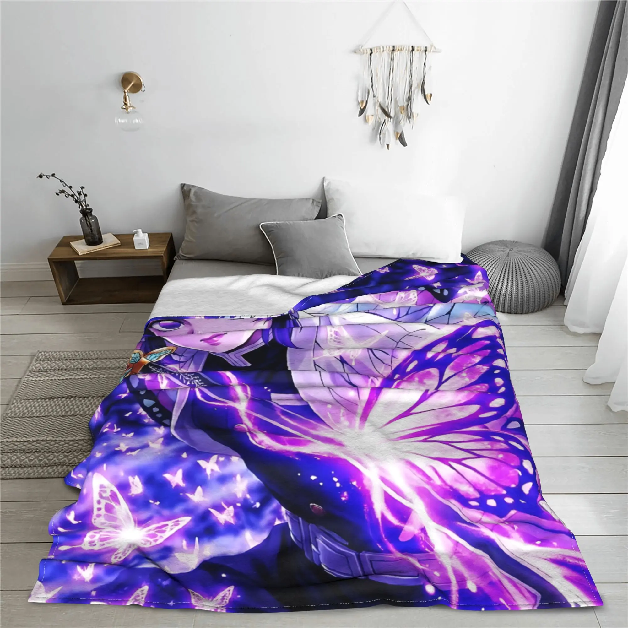 1PC Demon Slayers Anime Shinobu Kocho  Winter Blankets for Adults Bedding Home Interior Sofa Knee
