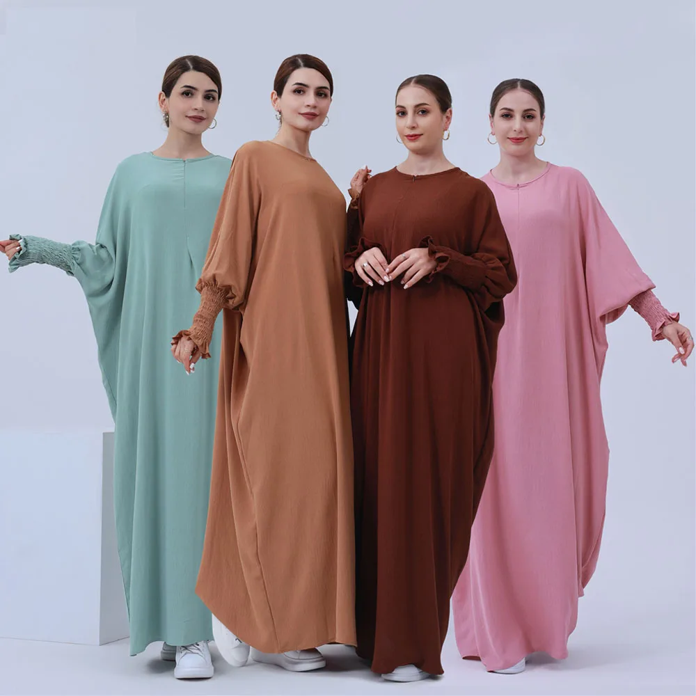 Ramadan 2024 Women Muslim Abaya Smock Sleeve Loose Prayer Dress Eid Mubarak Djellaba Islamic Clothing Dubai Kaftan Robe Jalabiya