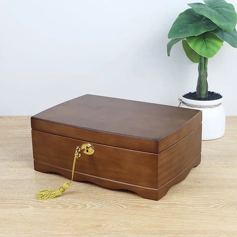 Wooden Jewelry Box with Lock Key For Women Natural Wood Lockable Antique Girls Organizer Boxes Built in Necklace