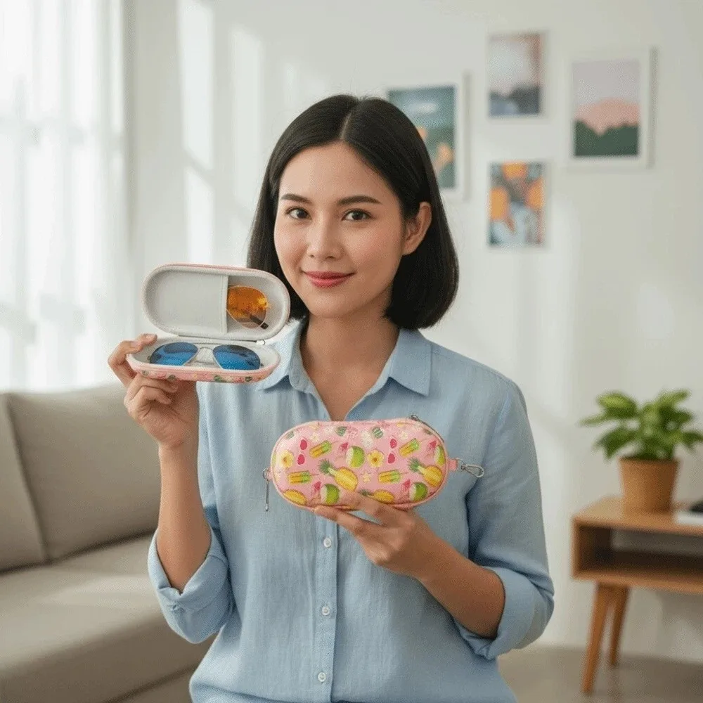 

Портативный органайзер для очков на 2 отделения с фруктовым принтом / Черный двухслойный футляр для хранения очков из EVA, устойчивый к царапинам и брызгам воды