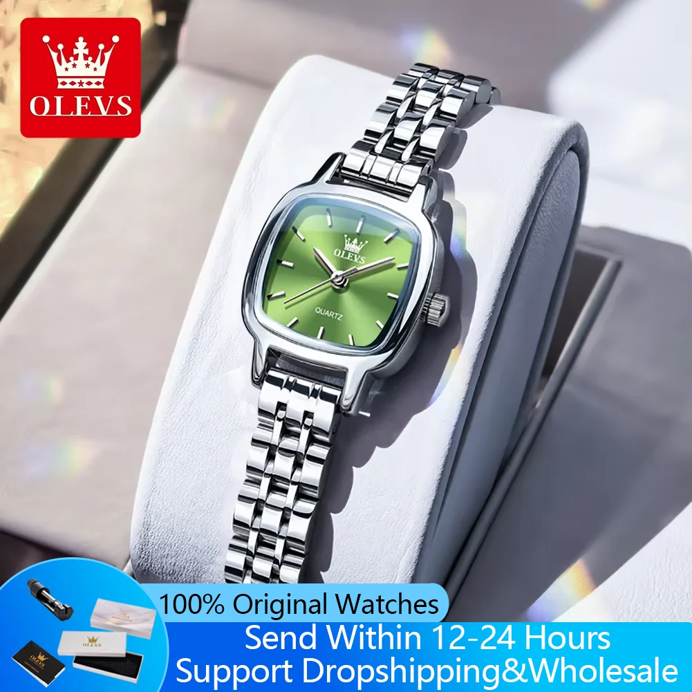 OLEVS 5675 Quartz Watch For Women Elegant Fashion Square Dial Ladies Wristwatch Solid Steel Strap Waterproof Watches Xmas Gifts