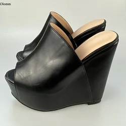 Olomm Handmade Women Summer Platform Mules Sandals Wedges High Heels Open Toe Elegant Black Party Shoes Women US Plus Size 5-20