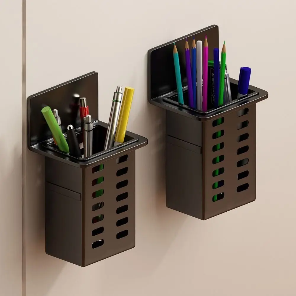 Plastic Wall Mounted Storage Box No Drill Self Adhesive Toothbrush Storage Rack Space Saving Simple Makeup Brush Storage Box