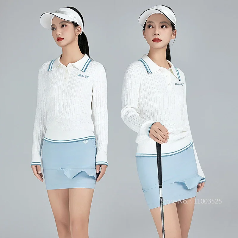 MG Golf Women Shirts Autumn/Winter High-end Polo Sweater Long Sleeve Warm Top Ladies Slim Sports Short Skirt Ruffle Skorts