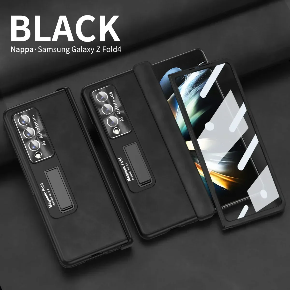 Frosted High Grade Leather Folding Phone Case For Samsung Galaxy Z Fold5 4 3 2 Case Hinge Fine Hole Shell Membrane Z Fold3 Cover