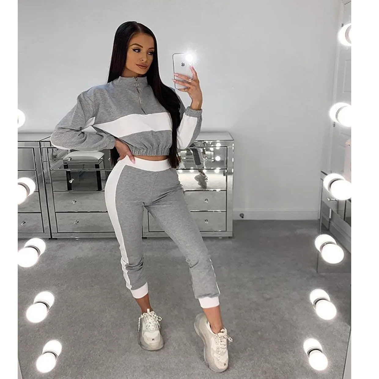 مجموعة غير رسمية لخريف وشتاء 2025 بأكمام طويلة ونمط كتلة الألوان 20801 #1