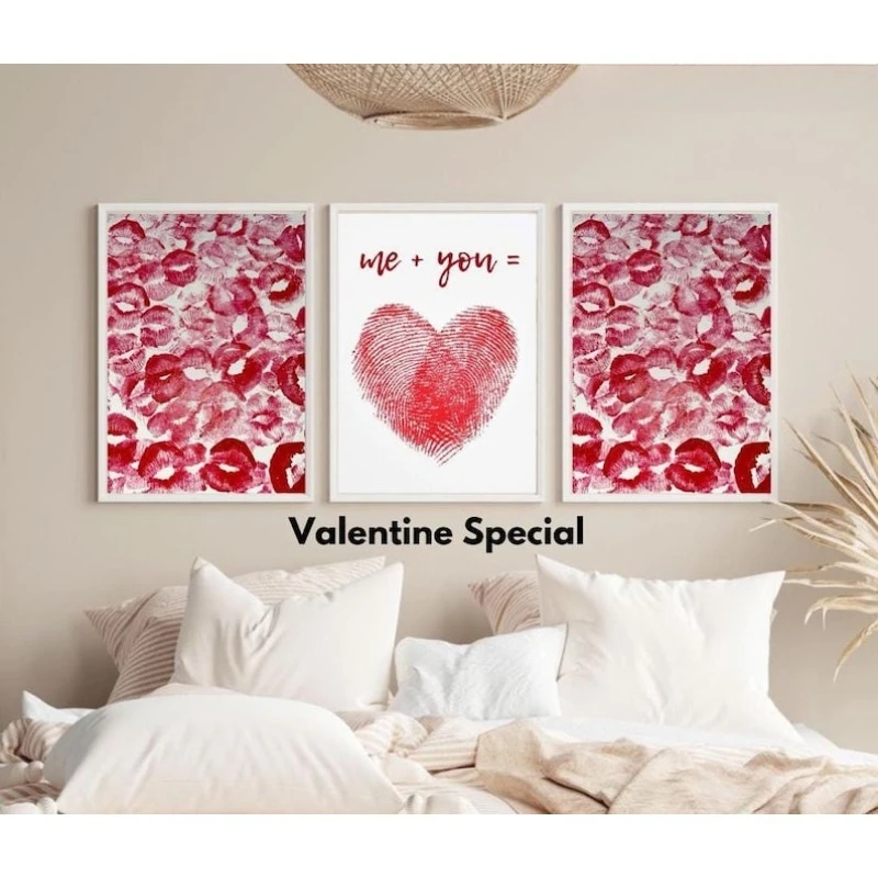 

2D/Flat Frameless Fingerprint Heart Canvas Print, Modern Trendy Pink Wall Art Poster for Bedroom Decortive Valentine's Day Gift