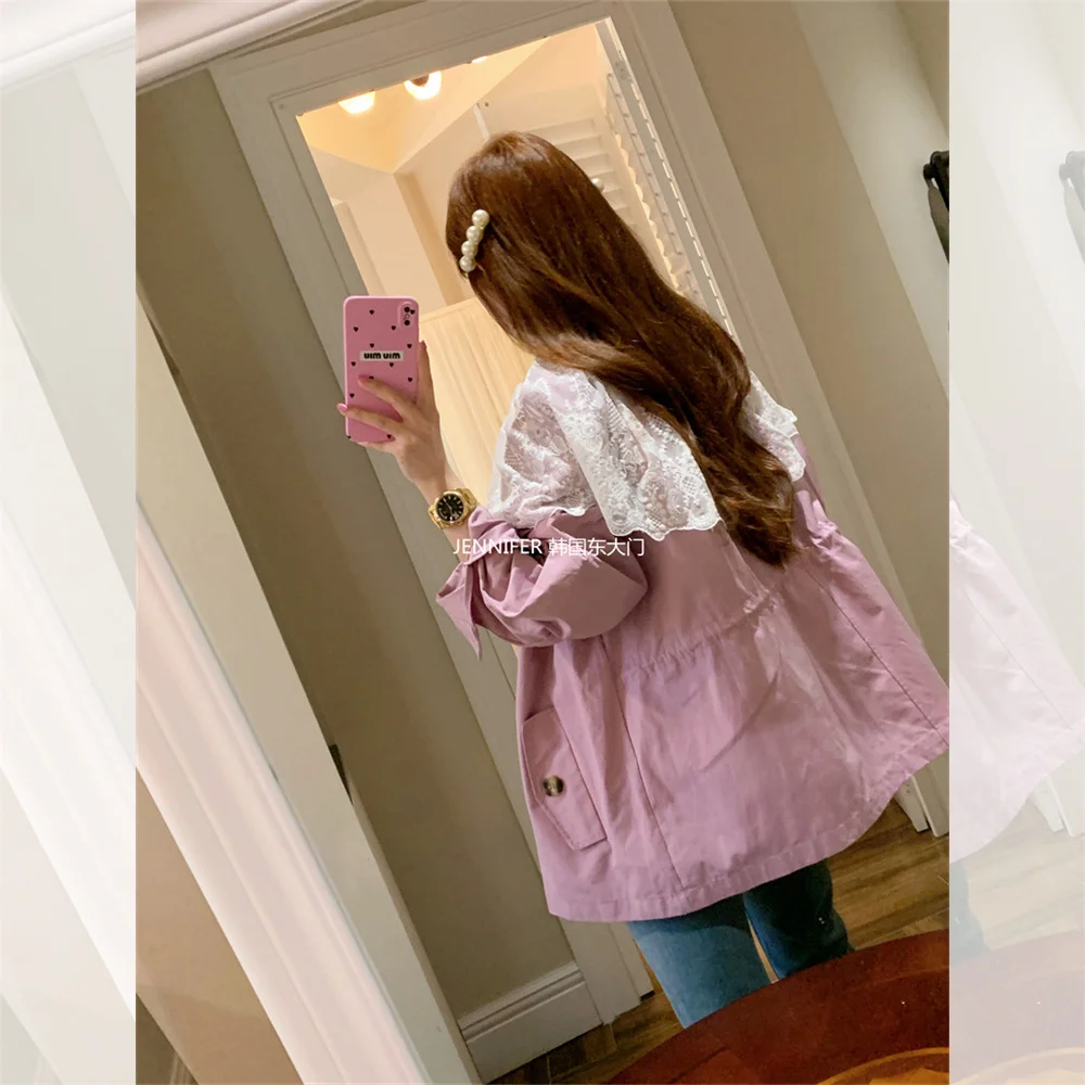 

Trench Coat Buttoned To The Top Woman Clothing Knee-Length Soft Bow Cutting Feminina Removable Slouchy Single-Button Ins Style