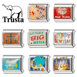 Trusta 2024 New Sister Cross Musical Note Charm Italian Links 9mm Stainless Steel Bracelet for Women DIY Jewelry Wholesale N043