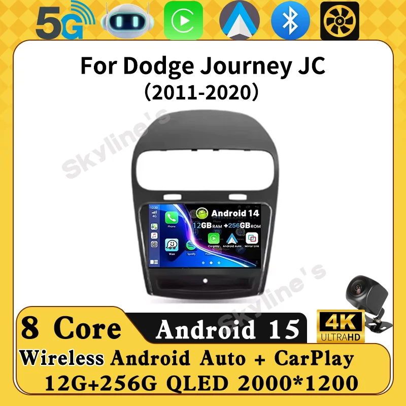 Radio para Auto para Dodge Journey JC 2011 - 2020, Reproductor Multimedia Estéreo Android 16, 5G wifi, Navegación GPS, Carplay Inalámbrico, HDR QLED