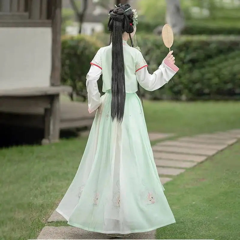 Women's Improved Hanfu Tang Style Slim Fit Ancient Chinese Dress for Graduation Spring Autumn Pleated Skirt Included