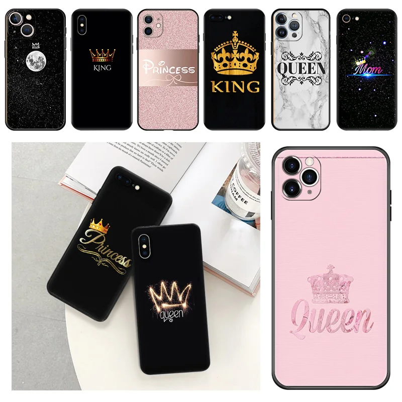 Phone Case For iphone 15 Pro Max 7 8 6S 13 14 Plus SE 12 11 XS X XR Mini 15Pro King Queen Princess Soft Camera Protective Cover