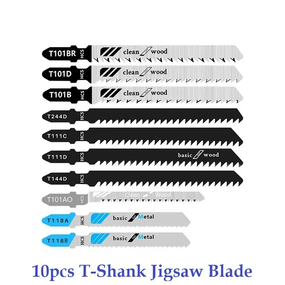 10 stks/set Decoupeerzaagblad T-Schacht Jigsaw Voor Hout HCS Staal Zaagblad Houtbewerking Tool Metalen Snijgereedschap