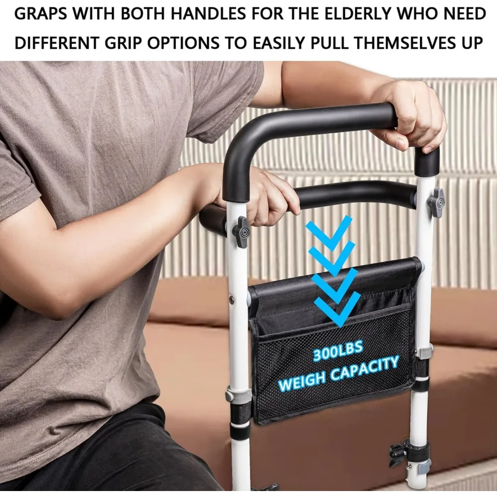 Elderly Bed Safety Rail with Non-Slip Handles, Easy Assembly for Seniors Getting In and Out of Bed, Supports Up to 300lbs
