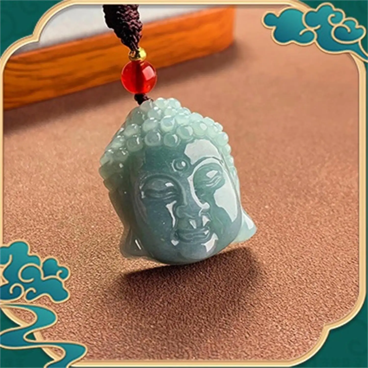 Natural Grade A Guatemalan Jadeite Blue Water World View Buddha Pendant Hand Carved Protective Gemstone Amulet Charm For Women