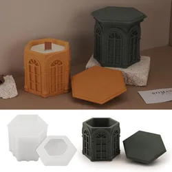 Concrete Candle Jar Silicone Mold DIY Roman House Gypsum Cement Storage Tank Silicone Resin Mold for Home Decoration