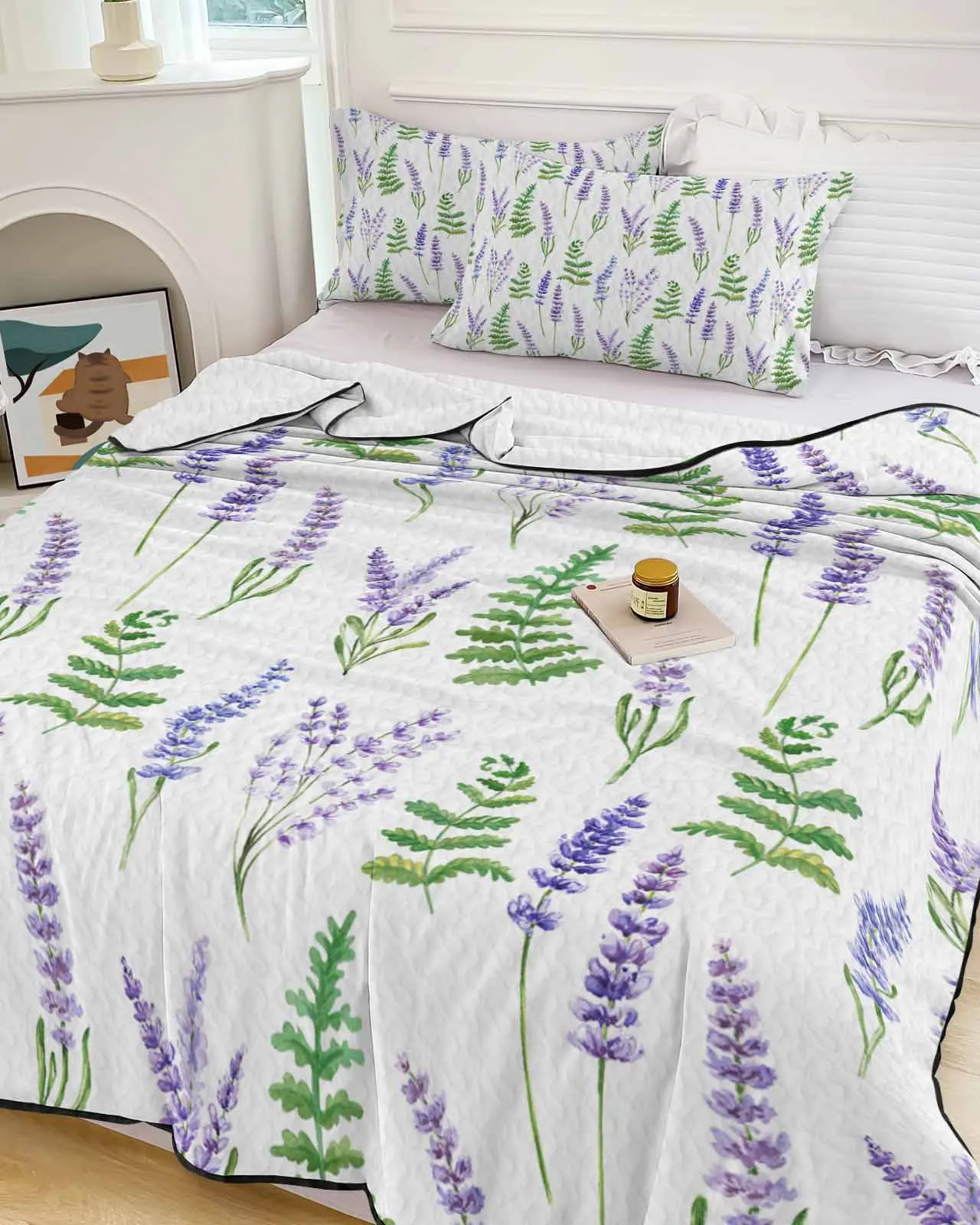 Lavender Texture Plants Summer Cooling Quilt Air Condition Blanket Comfortable Lightweight Bedroom Thin Quilt