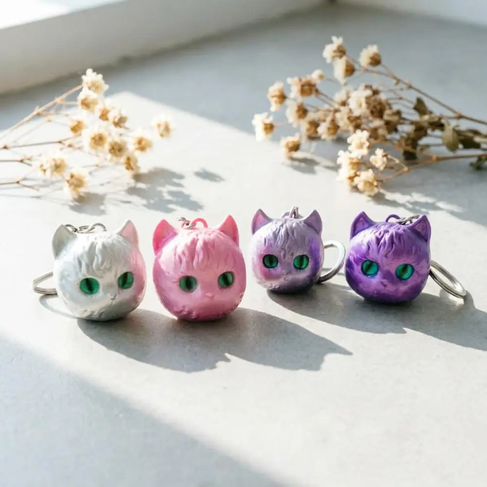 Soft Texture Cat Keyring 3d Printed Cat Head Keychain Pearlescent Kitten Bag Charm Lightweight Pendant Key Ring for Backpacks