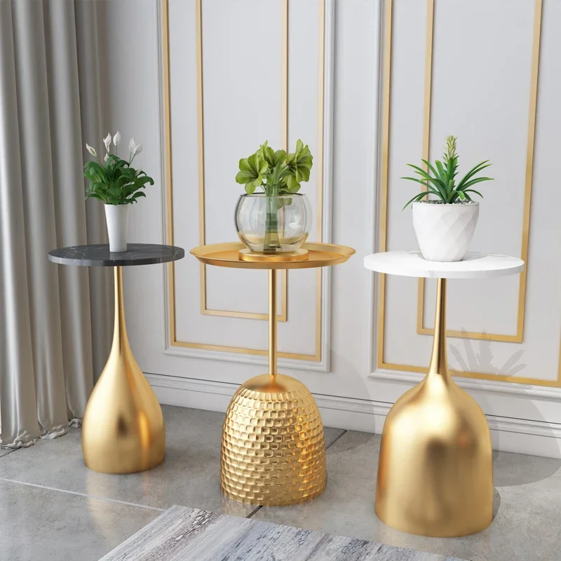 Luxury Creative Small Coffee Table Living Room Sofa Round Table Side Table Bedside Marble Corner Nano Gold