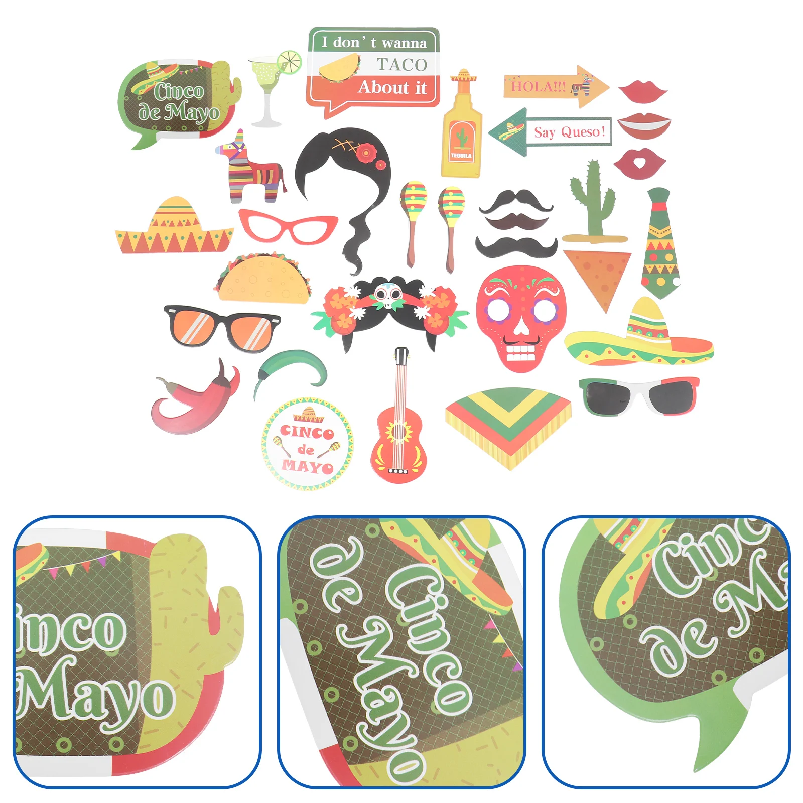 

29 Pcs Photo Props Cinco de Mayo Party Supplies Wedding Decorations Thick Cardboard Vibrant Colors Easy Assembly